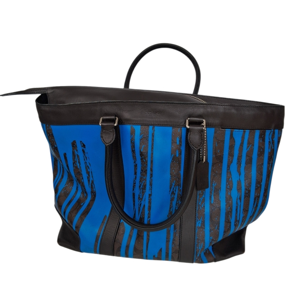 Coach x Krink Drip Paint Blue/Black Tote Bag Women's Rare Large - Picture 1 of 10
